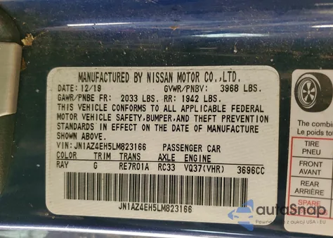 2020 Nissan 370Z Base z USA, uszkodzony, nr VIN JN1AZ4EH5LM823166